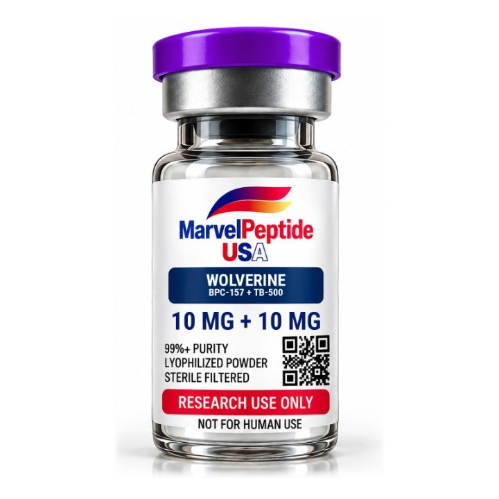 A vial, label side, showing the batch code and QR code